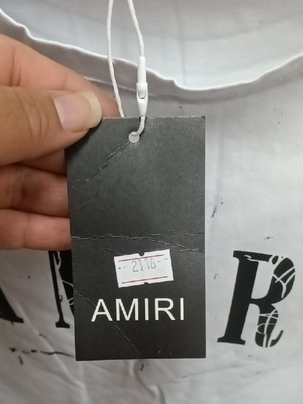AMIRI White Short-Sleeve Tee with Black Crackle Logo - Picture 3 of 3